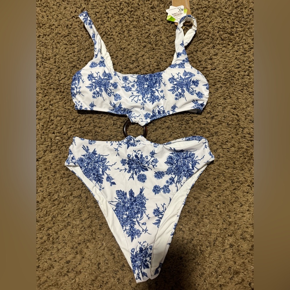 Blue and White Floral Bikini Set